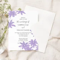 Purple Daisies on White Wedding Invitation