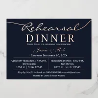 Elegant Luxe Navy Rose Gold Rehearsal Dinner  Foil Foil Invitation