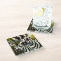 A Pair of Curious Baby Zebras in the Herd Glass Coaster