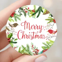 Watercolor Merry Christmas Classic Round Sticker