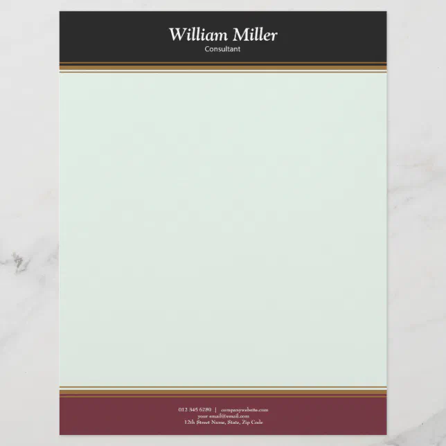 Modern Minimalist Black Maroon Stripes Letterhead