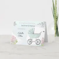 Pretty Pink Aqua Birth Congratulations New Baby Card