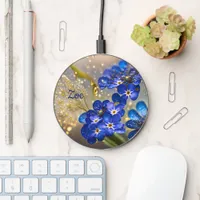 Forget-me-not flower with gold accents wireless charger 