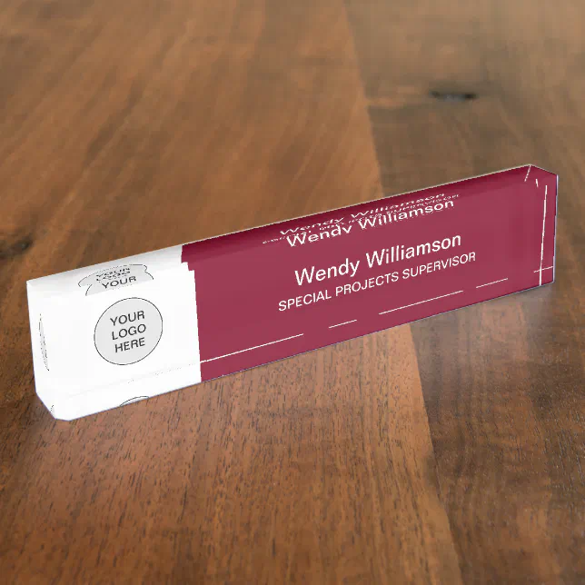 Business Logo Burgundy Desk Nameplate