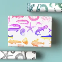 Black & White, Blue Green & Rainbow Sea Creatures  Wrapping Paper Sheets