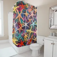 Multi-colored Star Fish Design  Shower Curtain