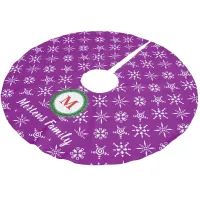 Wreath Monogram Your Name Purple White Snowflakes Brushed Polyester Tree Skirt