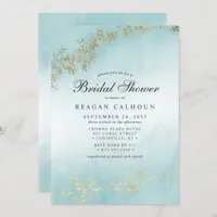 Modern Luxe Gold Flecks eal Mist Bridal Shower Invitation