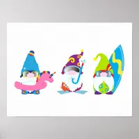 Adorable Summer Gnomes Funny Beach Poster