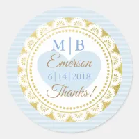 Thank You Blue Gold Personalized Wedding Stickers