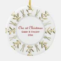 Gold Snowflake First Christmas Photo Ceramic Ornament