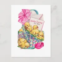 Retro Easter Chicks in a Basket Postcard