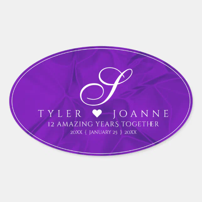 Elegant 12th Silk Wedding Anniversary Celebration Oval Sticker