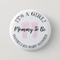 Personalized Pink Baby Footprints Mom to be Button