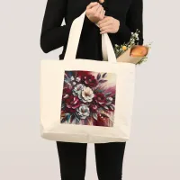 Maroon and white Floral arrangement | Large Tote Bag