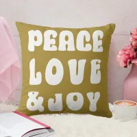 Green Retro Groovy Peace Love Joy Holiday  Throw Pillow