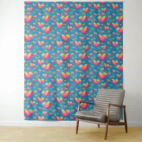 Multicolored Watercolor Hearts Tapestry