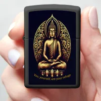 Golden Buddha in serene meditation.  Zippo Lighter