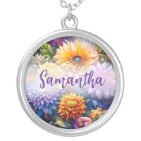 Pretty Colorful Ai Art Flowers Personalized Silver Plated Necklace