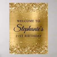 Gold Glitter Black 21st Birthday Party Welcome Poster