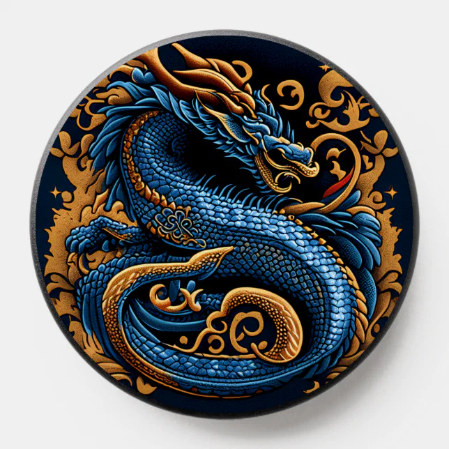 Chinese Dragon Blue And Gold PopSocket