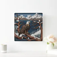 Majestic Eagle Overlooking Snowy Mountains Square Wall Clock