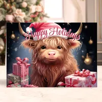 Cute Highland Cow Happy Holidays Holiday Card