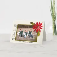 Classic Poinsettia Simple Family Photo Christmas Holiday Card