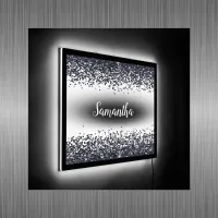 Monogrammed Name Black Glitter on White | LED Sign