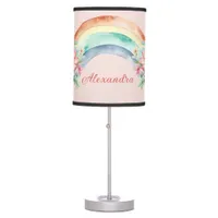 Pretty Watercolor Flowers and Rainbow Table Lamp