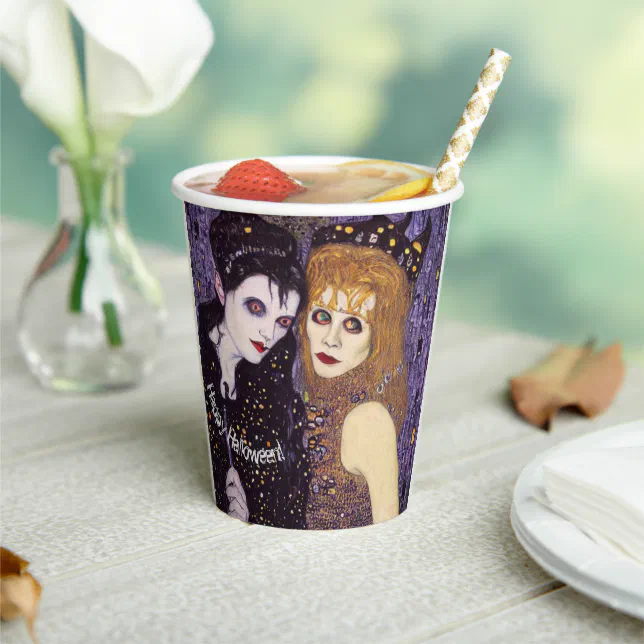 Vampire and witch in Halloween Paper Cups