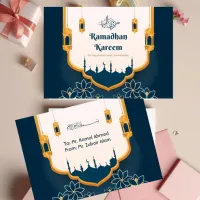 Blue and Gold Modern Ramadhan Kareem Greeting Card