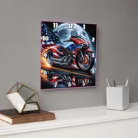 Flag-adorned vibrant motorcycle square wall clock