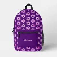 Pretty Purple Flower Pattern Printed Backpack