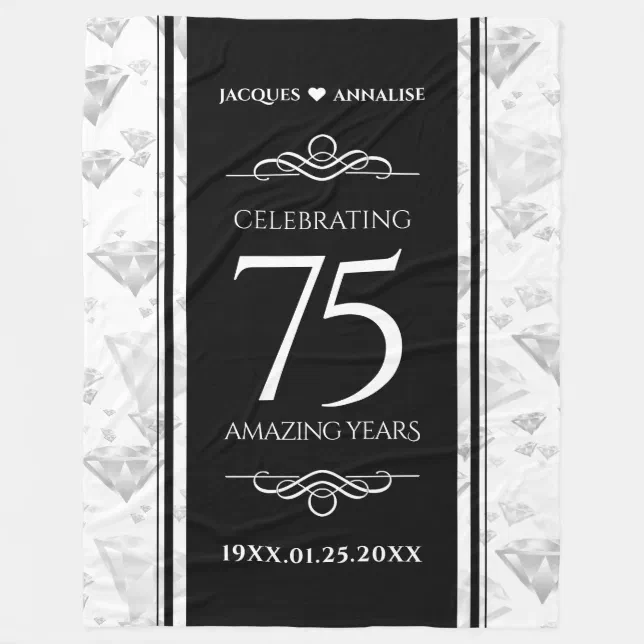 Elegant 75th Diamond Wedding Anniversary Fleece Blanket