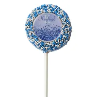 Simple Blue Brushed Metal and Glitter Monogram | Chocolate Covered Oreo Pop