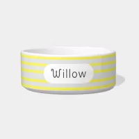 Personalized Gray & Bright Yellow Stripe Pet Bowl