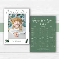 2024 Cute Green Christmas Photo Calendar Holiday Card
