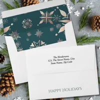 Elegant Gold Snowflakes Green Holiday Envelope