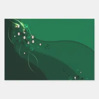 Abstract Emerald Green Layout and Gold Ornaments Wrapping Paper Sheets