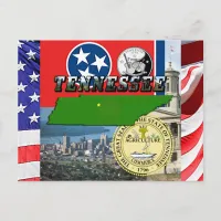 Tennessee Map, Flag, State Seal and Pictures Postcard