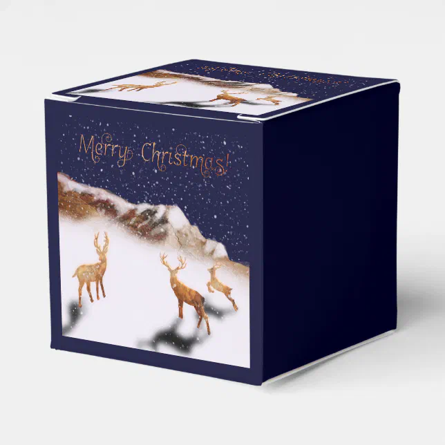 Merry Christmas - wood deers and mountains in snow Favor Boxes