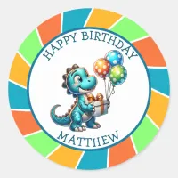 Dinosaur themed Kid's Birthday Party Personalized Classic Round Sticker