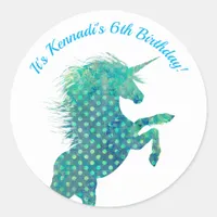 Blue Unicorn, Birthday Classic Round Sticker