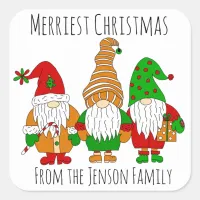 Personalized Christmas Gnomes Merriest Christmas   Square Sticker