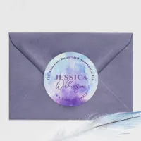 Watercolor Purple Blue Round Return Address Label