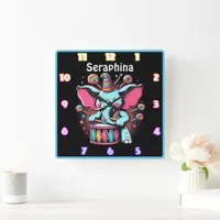 Elephant drumming at the fair square wall clock