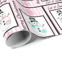 Pink and Black Merry Christmas Snowman  Gift Wrap