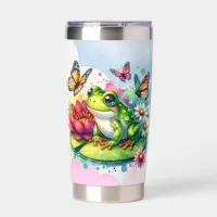 Personalized Frog with Flowers on Lilypad Insulated Tumbler