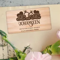 Mr and Mrs Elegant Simple Rustic Wood Wedding Label